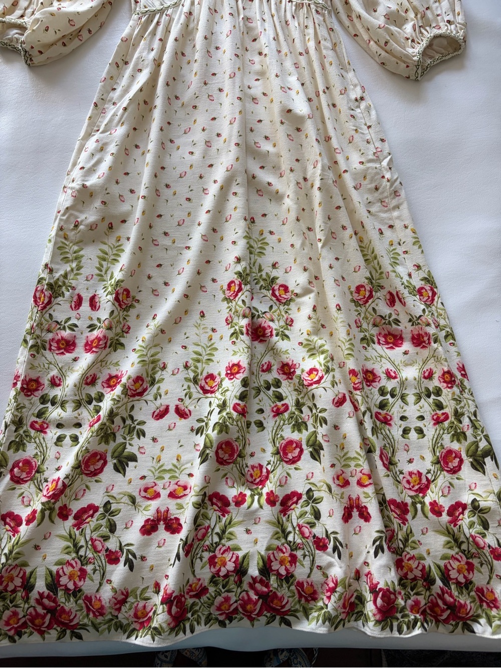 Max Studio Floral Border Maxi Dress Cotton Linen Cottagecore Garden Romantic - Picture 4 of 14